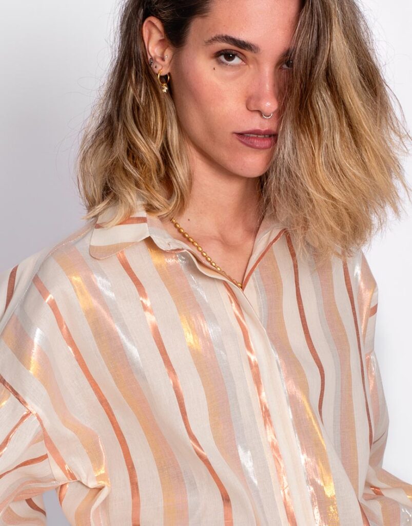 Camisa de rayas cobre con brillo