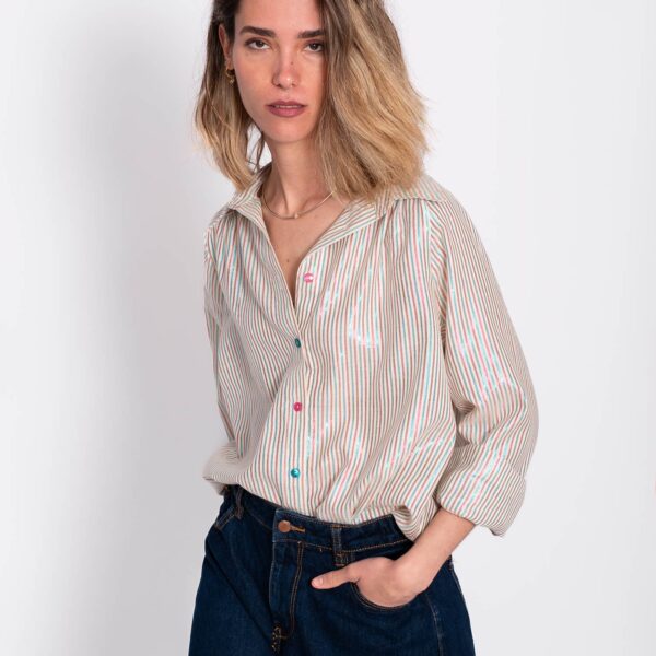 Camisa de Rayas Multicolor con Brillo